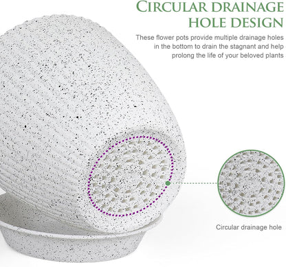 7/6.2/5.5/5/4.5/4 inch Flower Pots, 6 Pack Plant Pots for Small Indoor Outdoor Plants, Plastic Planters with Drainage Holes and Saucers for Garden Succulent House Plants, Speckled White