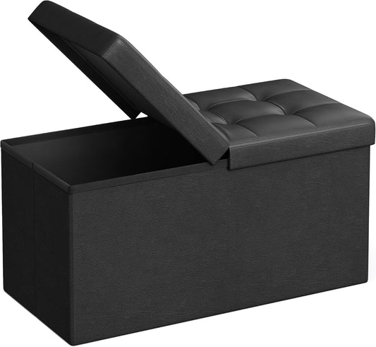 SONGMICS 30 Inches Folding Storage Ottoman Bench with Flipping Lid | Storage Chest Footrest Padded Seat, MDF Support, Ink Black, MINOTA Collection ULSF45BK