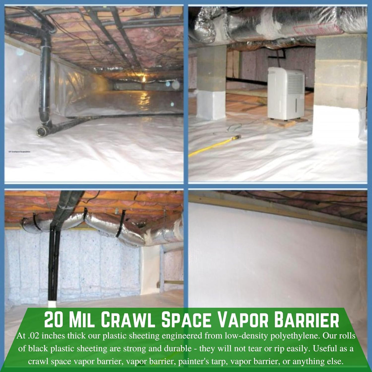 Farm Plastic Supply Crawl Space Vapor Barrier, 20 mil - Thick Plastic Sheeting, Drop Cloth Moisture Barrier for Crawl Space Encapsulation, Heavy Duty Polyethylene, Black & White Panda Film (12' x 25')