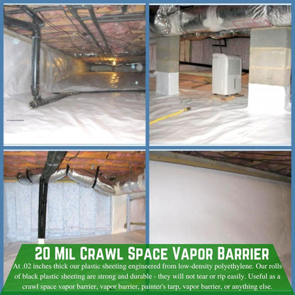 Farm Plastic Supply Crawl Space Vapor Barrier, 20 mil - Thick Plastic Sheeting, Drop Cloth Moisture Barrier for Crawl Space Encapsulation, Heavy Duty Polyethylene, Black & White Panda Film (18' x 10')
