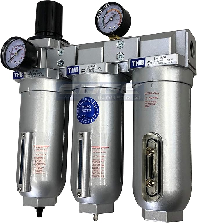 SUPER HEAVY DUTY HIGH FLOW AIR FILTRATION SYSTEM, 2 STAGE PARTICULATE FILTER PLUS OIL REMOVING COALESCING FILTER COMBINATION (1" NPT, AUTO DRAIN)