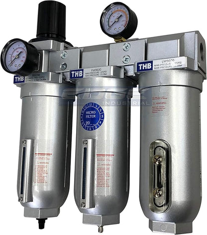 SUPER HEAVY DUTY HIGH FLOW AIR FILTRATION SYSTEM, 2 STAGE PARTICULATE FILTER PLUS OIL REMOVING COALESCING FILTER COMBINATION (1" NPT, AUTO DRAIN)