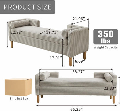 Chifee & Vingol 65.35" W Ottoman with Storage Bench for Bedroom End of Bed with Removable Pillows Upholstered Storage Ottoman Bench for Bedroom Living Room Hallway,Light Gray