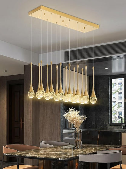 14-Light Modern LED Pendant Lighting Fixture for Kitchen Island Raindrop Crystal Chandelier Gold Chandelier for Dining Room High Ceiling Chandeliers for Staircase Foyer Hallway Villa