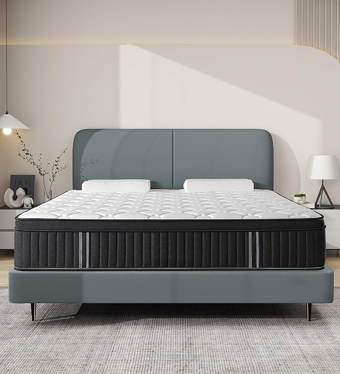 Queen Mattresses,14 Inch Queen Size Mattresses in a Box,Memory Foam Hybrid White & Black Mattress with Provide Support and Improve Sleep,Pressure Relief,Medium Firm