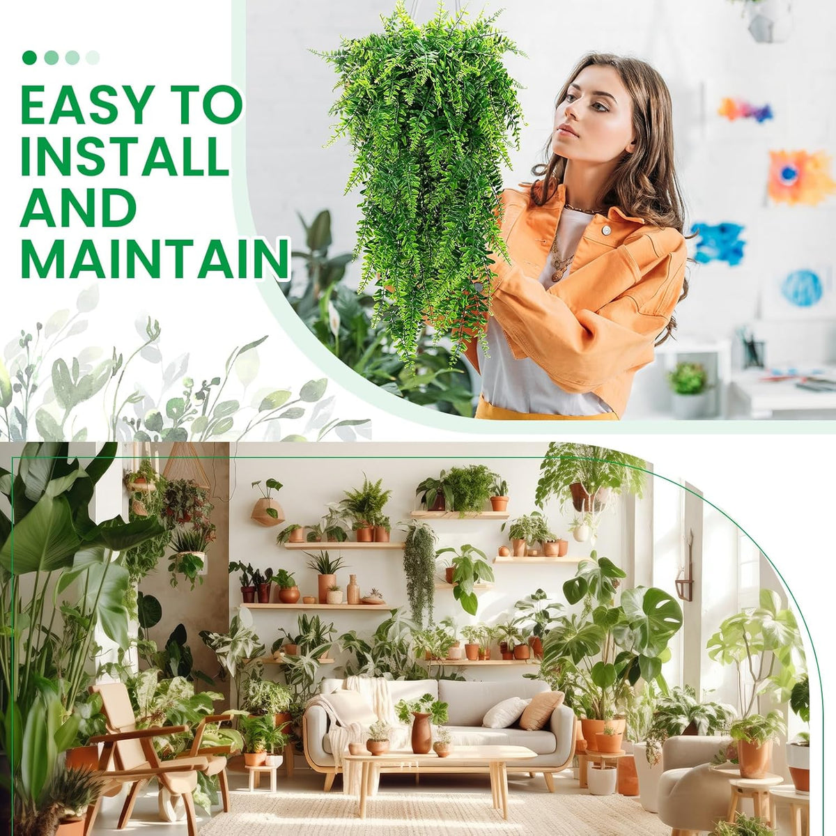 Geosar 72 Pcs Artificial Hanging Plants 32 Inch Hanging Boston Ferns Plastic Fake Plants for Wall Room Garden Wedding Garland Indoor Outdoor Decoration, No Basket