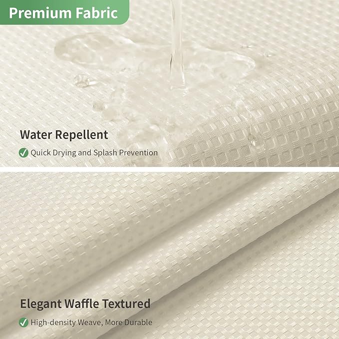 Cream No Hook Shower Curtain with Snap-in Fabric Liner Set,Waffle Weave Shower Curtains for Bathroom,Hotel Luxury Decor Bathroom Curtain Set,Waterproof & Washable,71Wx74H