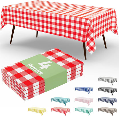 misaya 4 Packs Buffalo Disposable Table Cloth, 54 x 108 Inch Waterproof Plastic Tablecloth, Rectangle Red and White Checkered Table Covers for Picnic, Birthday, Party, Back to School