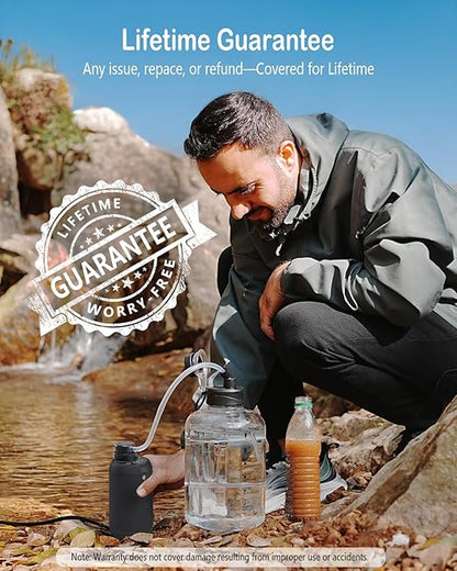 Water Filter Camping – Electric Portable Water Purifier Survival, 0.01 Micron, 6-Stage Water Filtration System Survival with Emergency Lighting for Hiking, Backpacking, Travel – BK-2000