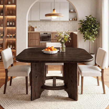 Solid Wood Square Dining Table for 4, 47.24-Inch Farmhouse Kitchen Dinner Table, Sturdy Rustic Dining Room Furniture, Table Only, Walnut