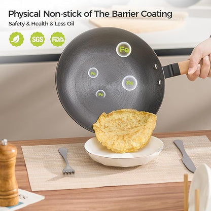 YUTANN Nonstick Frying Pans Set, Pre-seasoned Skillets Set 3 Pcs, 8" 10" 12" Cast Iron Skillet Set, Durable & Oven Safe to 500°F, Suitable for All Stovetops, PFAS & PFOA Free