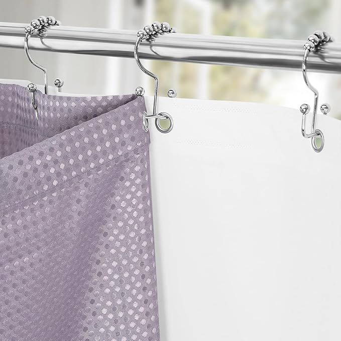 3 in 1 Stall Half Size Purple Shower Curtain Set-36 W x 72 H, Lavender Waffle Waterproof Fabric and PEVA Liner Set with Stainless Steel Hooks