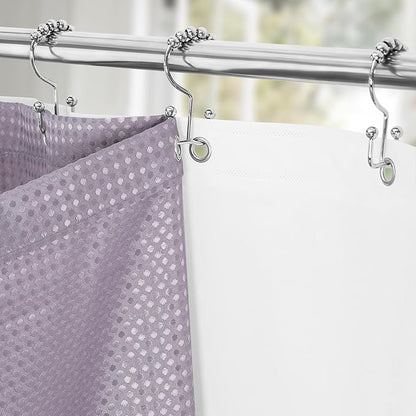 3 in 1 Stall Half Size Purple Shower Curtain Set-36 W x 72 H, Lavender Waffle Waterproof Fabric and PEVA Liner Set with Stainless Steel Hooks