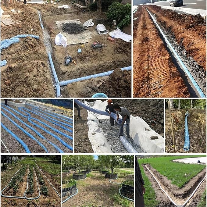 Commercial French Drain Pipe for Water Drainage, Construction Site/Sports Field Perforated Pipes & Weeping Tile, Dia 2in 3.9in 5.9in Wide Underground Drainage Systems(Dia10cm/3.9in,Long 20m/65.6ft)