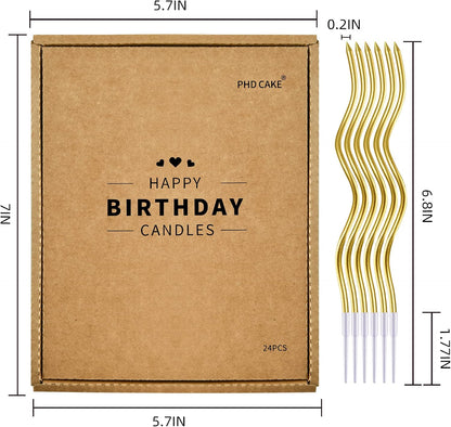 PHD CAKE 48-Count Gold Spiral Long Thin Metallic Birthday Candles, Cake Candles, Birthday Parties, Wedding Decorations, Party Candles