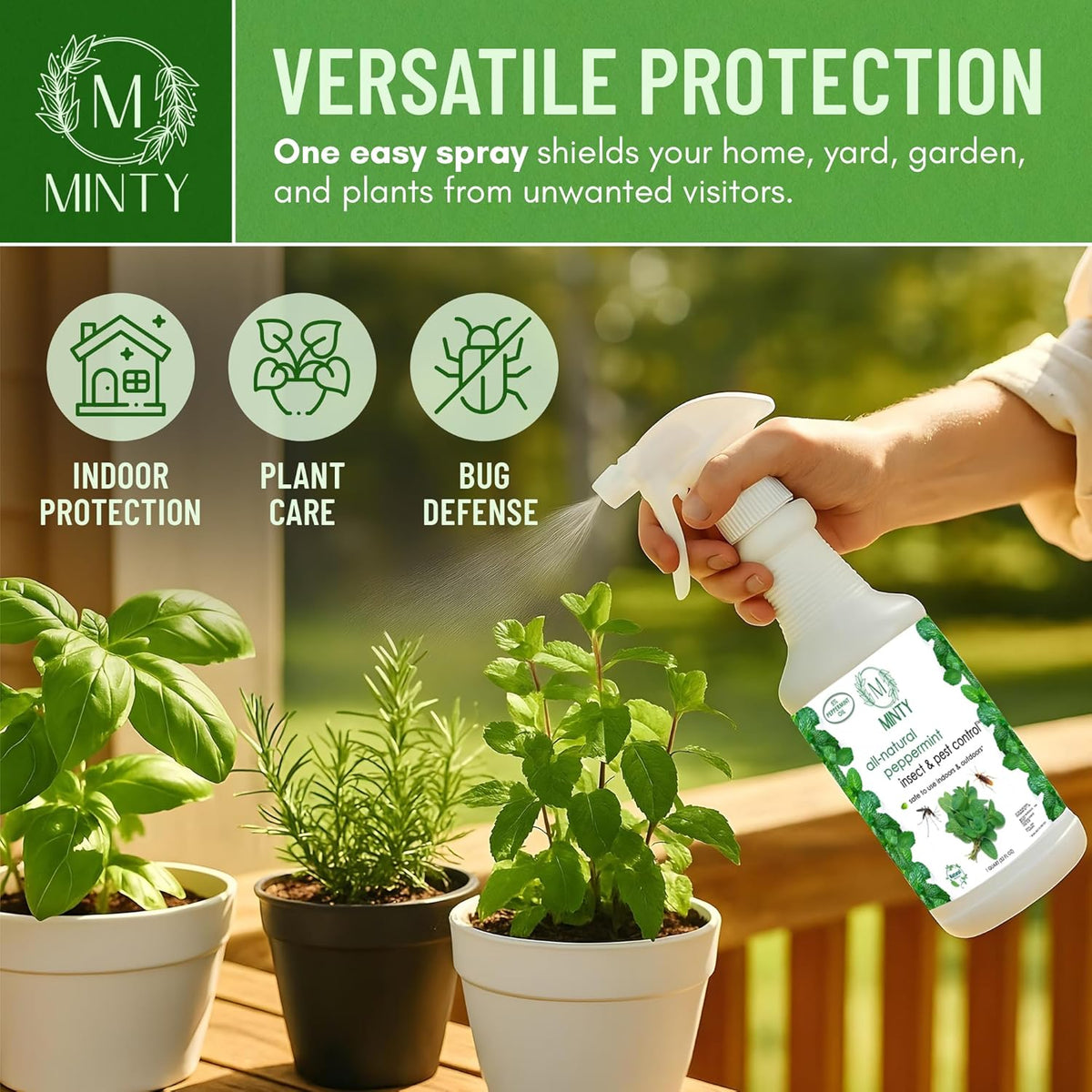 Minty Insect & Pest Control, Powerful & Natural 5% Peppermint Oil Spray for Ants, Spiders, Bed Bugs, Dust Mites, Roaches and More - Indoor and Outdoor Use, 128 fl oz Gallon