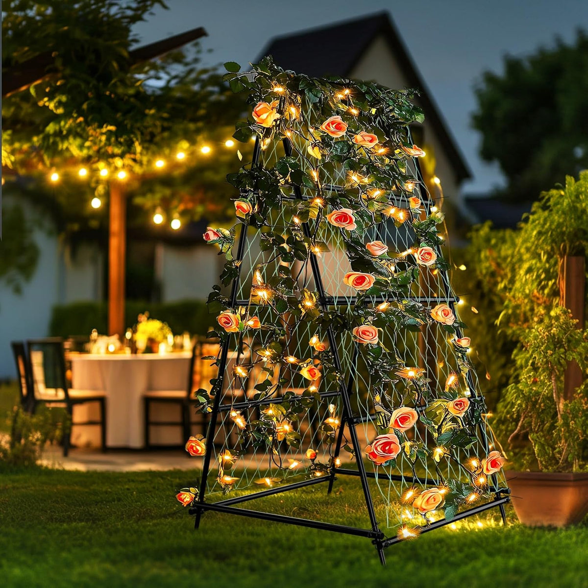 unho Garden Trellis for Climbing Plants with Tough Nylon Netting, 6ft Tall Sturdy Rustproof Metal Plant Support Tower for Vegetable Fruit Vine Cucumber Garden Lightweight，Outdoor