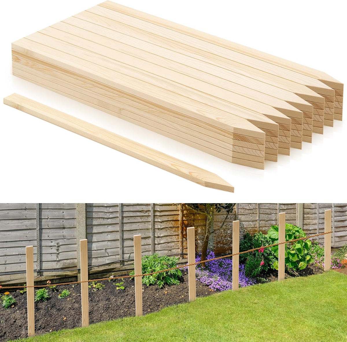 48 Pieces Wooden Garden Stakes 24 Inch Grade and Survey Stakes Wooden Garden and Sign Posts for Plant Support Silt Fence Yard Farm Survey Boundaries Baselines