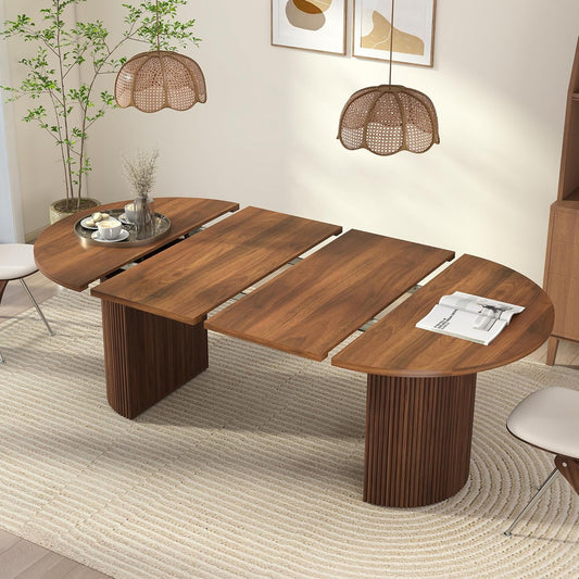 41 in-78 in Extendable Dining Room Table for 4-8, Round Expandable Kitchen Table with Fluted Base, Modern Farmhouse Oval Dinner Tables for Dining Room Kitchen Living Room (Walnut)