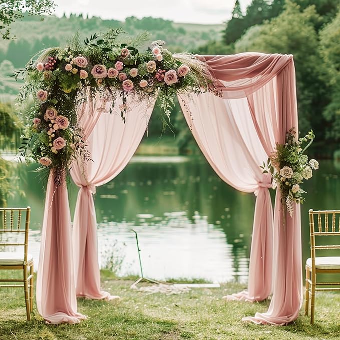 Wokceer Wedding Arch Draping Fabric 2 Panels 28.7" x 20FT Dusty Rose Sheer Fabric Backdrop Arch Draping for Wedding Ceremony Birthday Party Bridal Shower Decoration