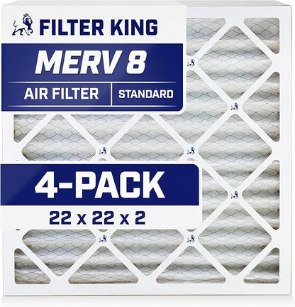 Filter King 22x22x2 Air Filter | 4-PACK | MERV 8 HVAC Pleated A/C Furnace Filters | MADE IN USA | Actual Size: 21.88 x 21.88 x 1.75"