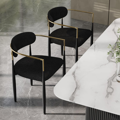Baysitone Dining Chairs Set of 2 Mid-Century Modern Upholstered Boucle Dining Room Chairs Open Back Curved Backrest Black Metal Legs Gold Armchairs for Kitchen Living Room, Black(Only Chairs)