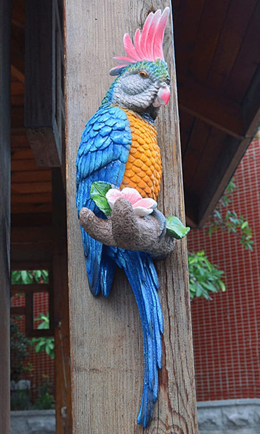 Coolboy Parrot Figurine, Outdoor Resin Bird Decoration, Flapping Macaw Bird Tropical Decor Wall Sculpture, Polyresin, Blue