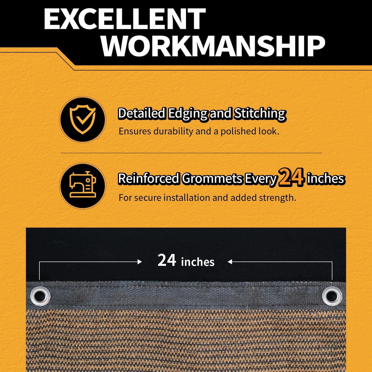 6x10Ft Garden Privacy Fence Screen, 180GSM Heavy Duty 90% Blockage Windbreak Mesh Tarp with Reinforced Edges & Anti-Rust Grommets, Includes Zip Ties for Garden, Yard, Backyard, Outdoor, Mocha