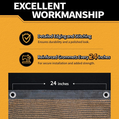 6x10Ft Garden Privacy Fence Screen, 180GSM Heavy Duty 90% Blockage Windbreak Mesh Tarp with Reinforced Edges & Anti-Rust Grommets, Includes Zip Ties for Garden, Yard, Backyard, Outdoor, Mocha