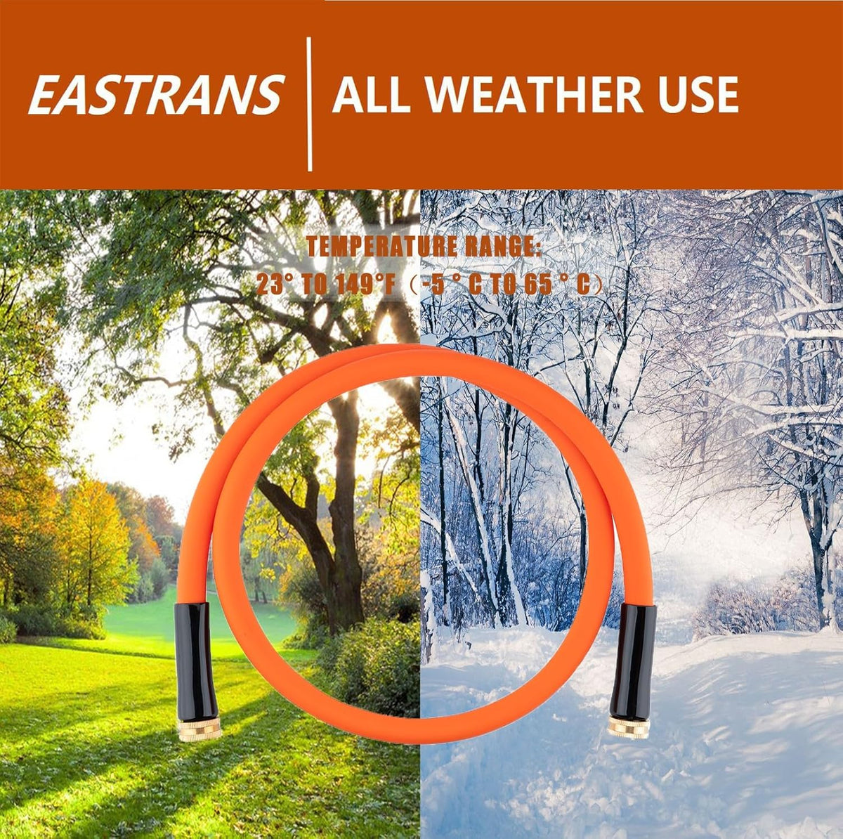 EASTRANS Short Garden Hose 10 ft x 5/8", Heavy Duty Orange Water Hose with 3/4" Solid Brass Connector for All-weather Outdoor