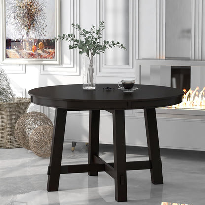 GDFStudio 42"-58" Farmhouse Extendable Dining Table for 4-6, Solid Wood Round Dining Table with 16" Leaf & X-Shaped Base, Rustic Kitchen & Dining Room Table, Space Saving, Espresso