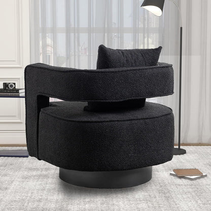 Swivel Accent Chair, Modern Swivel Barrel Chair for Living Room, 360 Degree Comfy Square Accent Chair with Open Back, Upholstered Armchair for Bedroom,Reading, Boucle, Black
