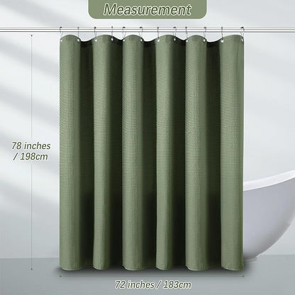 Sage Green Shower Curtain for Bathroom Waffle Textured Heavy Duty 78 Inch Shower Curtain Set for Bathroom, Water Repellent 256GSM Neutral Fabric Shower Curtains with 12 Metal Hooks, 72Wx78H
