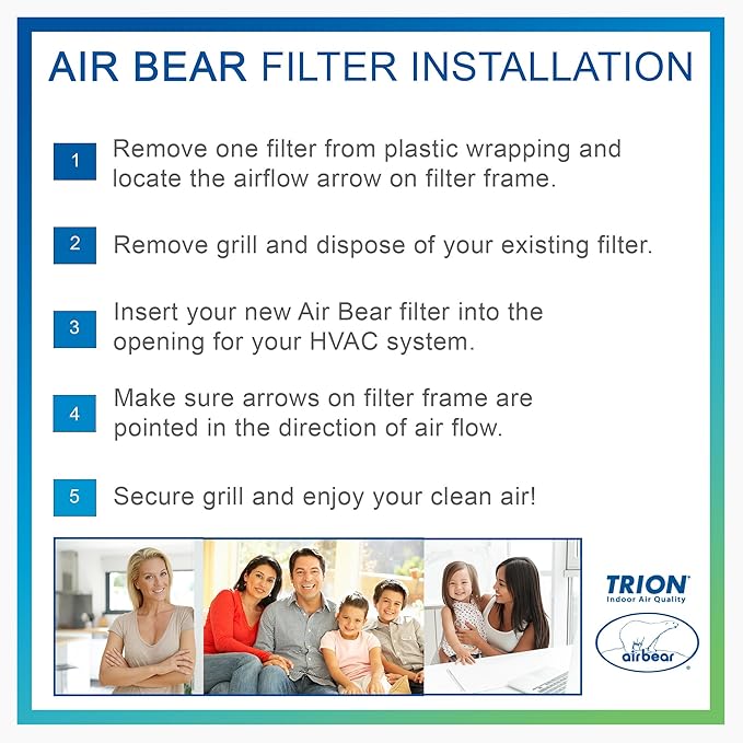16x25x2 Air Filter MERV 8 (2-Pack) TRION Air Bear Pleated HVAC Air Filter Replacement (Actual Size: 15.50 x 24.50 x 1.75 Inches)
