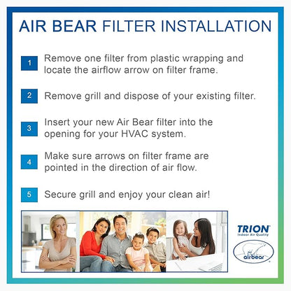 16x25x1 Air Filter MERV 8 (5-Pack) TRION Air Bear Pleated HVAC Air Filters Replacement (Actual Size: 15.50 x 24.50 x 0.75 Inches)