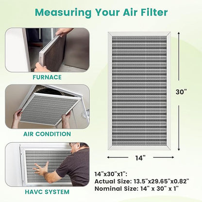 14x30x1 HVAC Furnace Air Filter, Washable Electrostatic Furnace Filter, MERV 8, Lasts a Lifetime, Breathe Fresher, Home And Office (Actual Size:13.5x29.65x0.82)