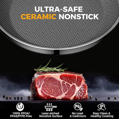 Non Stick Frying Pans,Hybrid Nonstick 12 Inch Frying Pan,Stay-Cool Handle,PFAS PFOA PTFE Free,Dishwasher-Friendly,Nonstick Frying Pan,Oven-Safe,Works on Ceramic and Gas Cooktops