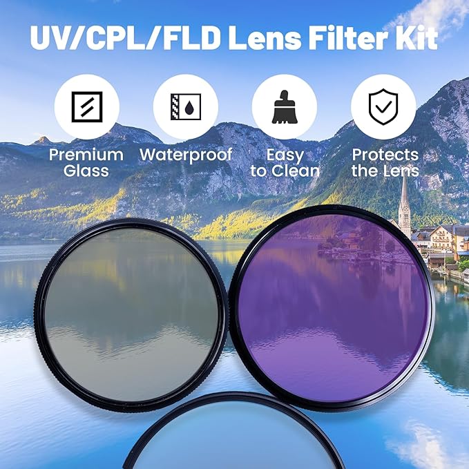 46mm UV/CPL/FLD Lens Filter Kit with Upgraded Storage Case, Multi-Coated Optical Glass Filters Set with Ultra Slim Aluminum Alloy Frame for Universal Camera Lenses
