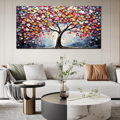 Zoyotago Large Canvas Wall Art Colorful Flower Tree Picture Gray Backgrounds Canvas Prints Ready to Hang for Bedroom Living Room Size 24x48