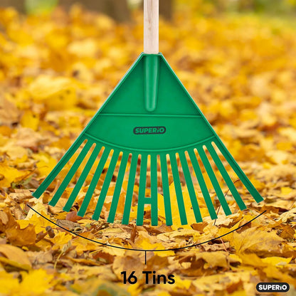 Superio Kids Rake with Hardwood Handle, Gardening and Lawn Care Tools for Kids, Sweep Leaves and Tidying Up The Garden, Plastic Tines and Heavy Duty Wooden Handle 34" 3 Pack
