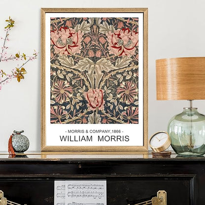 Cyebmo Wood Framed William Morris Wall Art Set of 3, Rustic Farmhouse Floral Wall Decor, Retro Flower Plants Aesthetic Picture, Vintage Botanical Art Prints for Living Room Bedroom Bathroom 12"x16"x3