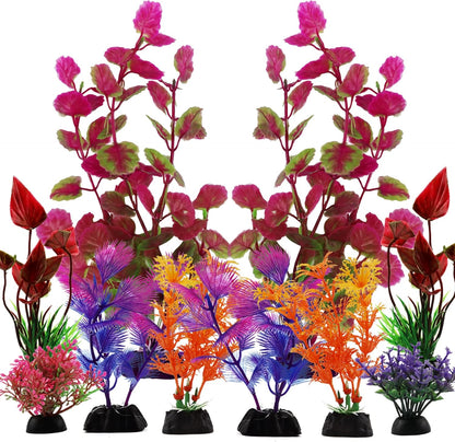 Aquarium Decorations Plants, 10pcs Aquarium Decor Colorful Plants, Fish Tank Accessories, Fish Tank Plant Plastic Decoration for Aquariums