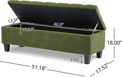Christopher Knight Home Ottilie Boucle Fabric Storage Ottoman Bench, Wooden Rectangular Ottoman with Storage, Bedroom End of Bed Foot Stool, Entryway Ottoman Footrest, Living Room Extra Seat, Green