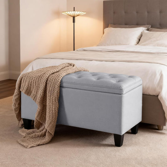 DUMOS Storage Ottoman Bench, Foot Rest with Legs, 16 x 40 x 18 Inches, End of Bed Bench, Storage Chest for Living Room,Bedroom, Entryway, Home Decor, Light Gray