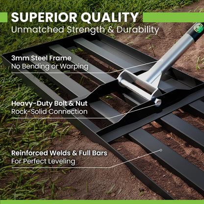 Gardease Lawn Leveling Rake 48" x 10" - Heavy Duty Professional Grade Reinforced Steel Landscape Tool for Soil, Sand & Garden - Superior Strength and Durability