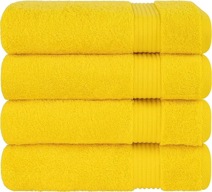 Cotton Paradise 4 Piece Turkish Bath Towels for Bathroom, 100% Cotton Extra Large Soft Plush Towels Bathroom Set, Yellow