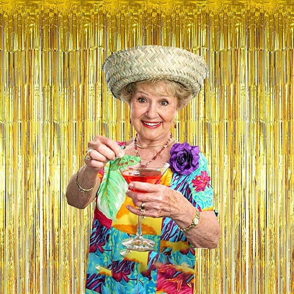 4 Pack Gold Foil Fringe Curtain Backdrop, 3.28Ft x 8.2Ft Metallic Tinsel Foil Fringe Streamer Curtains for Photo Booth Props, Birthday, Wedding, New Year’s, Christmas Decoration Party Supplies New