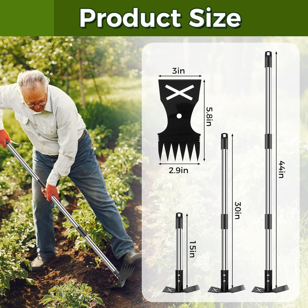Weed Puller Tool with Long Handle - 44" Heavy Duty Manual Weeder & Garden Hoe, 2 in 1 Uprooting Tool for Yard, Lawn, Flower Bed, and Patio, Durable Weed Remover for Gardening