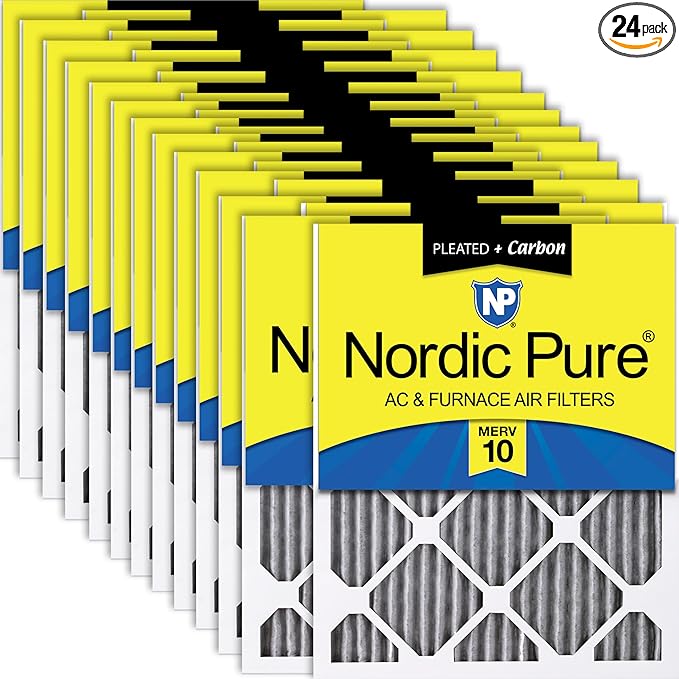 Nordic Pure 12x25x1 (Actual Size: 11 3/4 x 24 3/4 x 3/4) Furnace Air Filters MERV 10 Pleated Plus Carbon 24 Pack