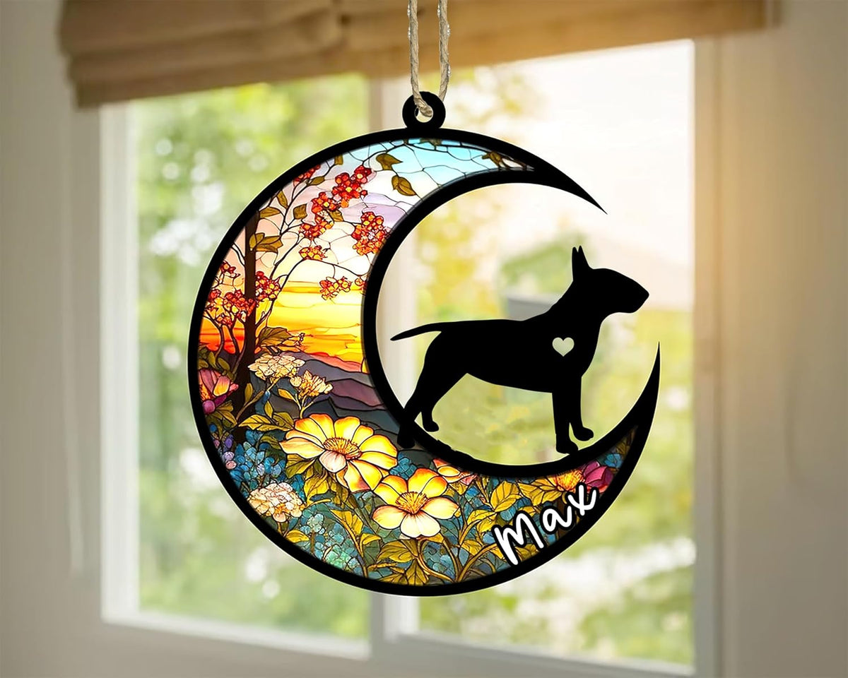 Personalized Dog Memorial, Custom Name Bull Terrier Dog Christmas Ornament with Name, Custom Breeds, Pet Loss Light Catcher, Gifts for Lovers Loss of Pet Sympathy on Mothers Day Christmas